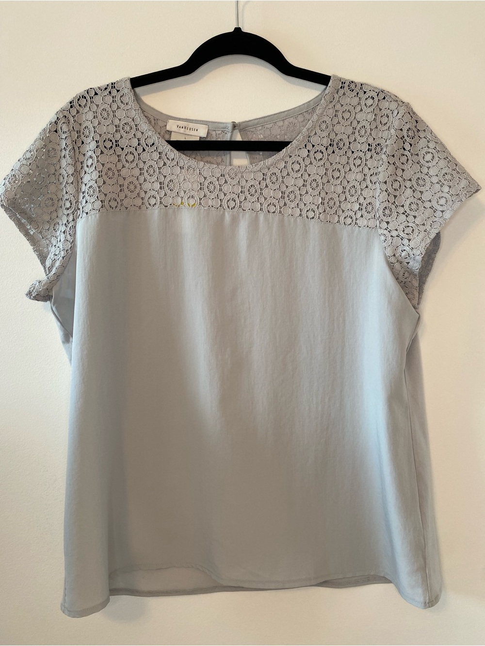 Van Heusen Light Gray Lace Yoke Cap-Sleeve Blouse
